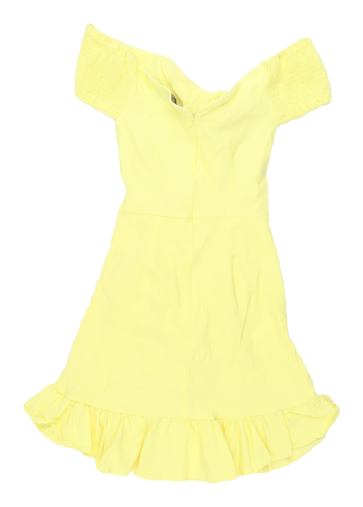 PrettyLittleThing Yellow Off-Shoulder Swing Dress UK 12