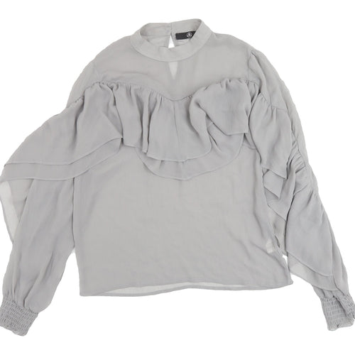 Missguided Women Grey Cropped Blouse with Ruffle Accents