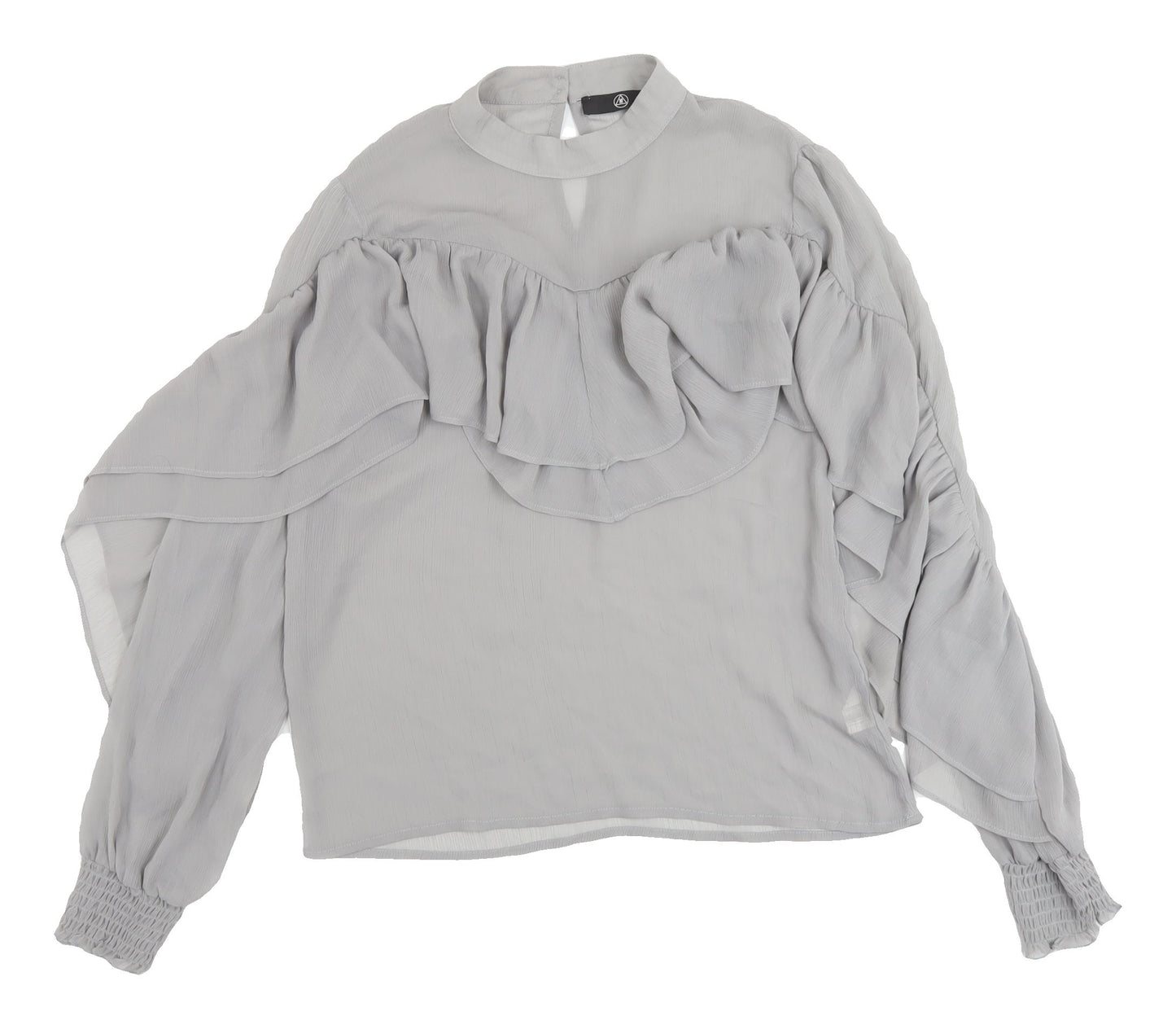 Missguided Women Grey Cropped Blouse with Ruffle Accents