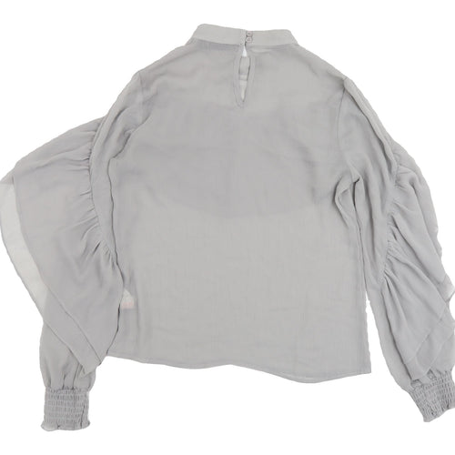 Missguided Women Grey Cropped Blouse with Ruffle Accents