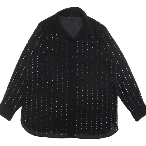 Marks and Spencer Women's Black Studded Button-Up Shirt