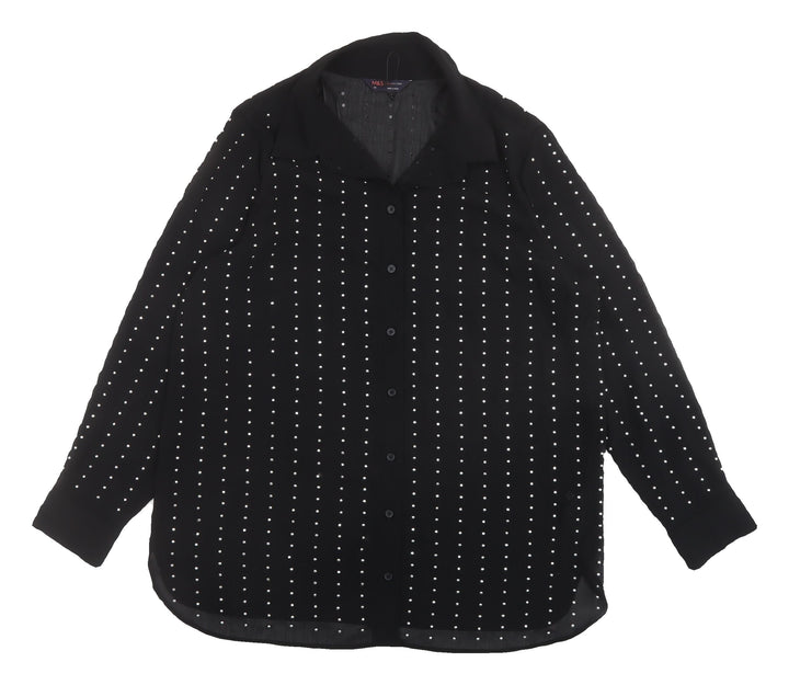 Marks and Spencer Women's Black Studded Button-Up Shirt