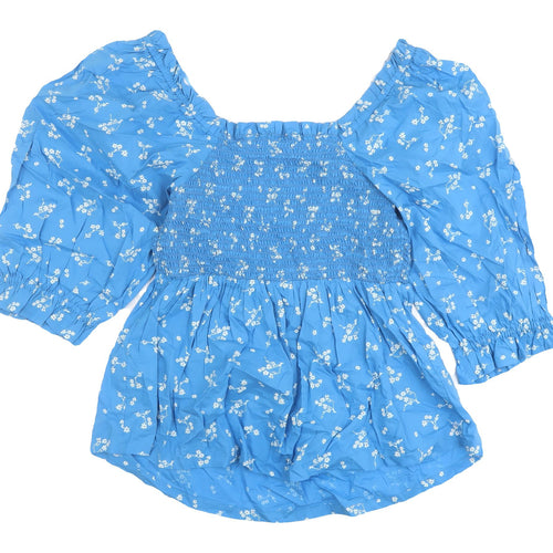Marks and Spencer Women's Blue Floral Blouse Size 10