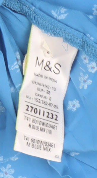 Marks and Spencer Women's Blue Floral Blouse Size 10