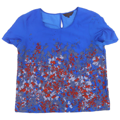 Great Plains Women's Blue Floral Blouse, L, Short Sleeve, Casual