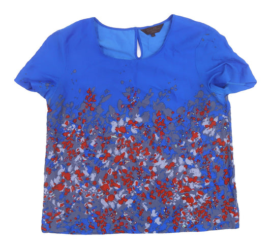 Great Plains Women's Blue Floral Blouse, L, Short Sleeve, Casual