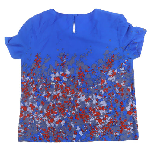 Great Plains Women's Blue Floral Blouse, L, Short Sleeve, Casual