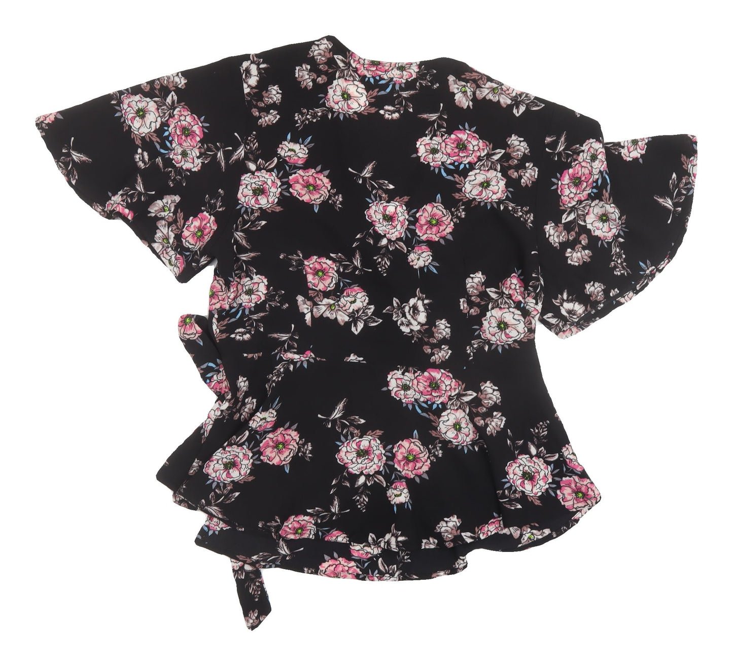 Monteau Women's Black Floral Wrap Blouse Size L