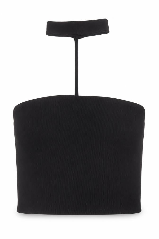 Front view of Zara Black Cropped Halter Tank for Women, size S