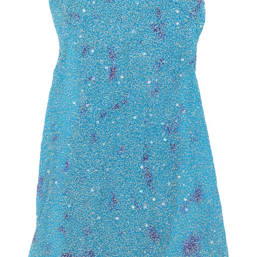 East Women's Blue Silk Sleeveless Dress Size 16