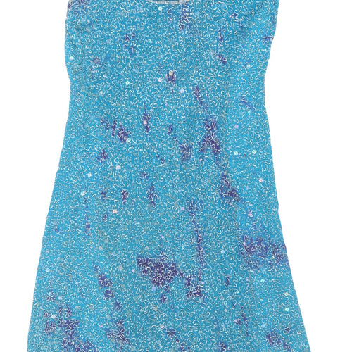 East Women's Blue Silk Sleeveless Dress Size 16