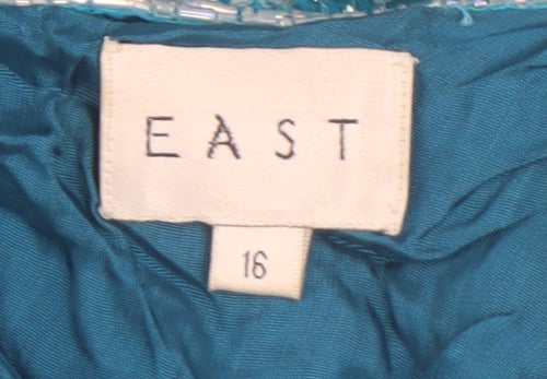 East Women's Blue Silk Sleeveless Dress Size 16