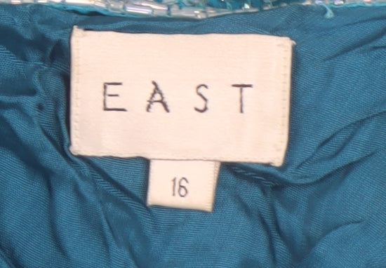 East Women's Blue Silk Sleeveless Dress Size 16