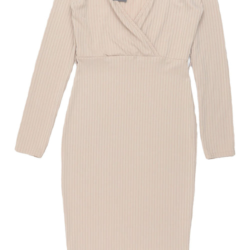 I Saw It First Beige Long Sleeve Bodycon Dress