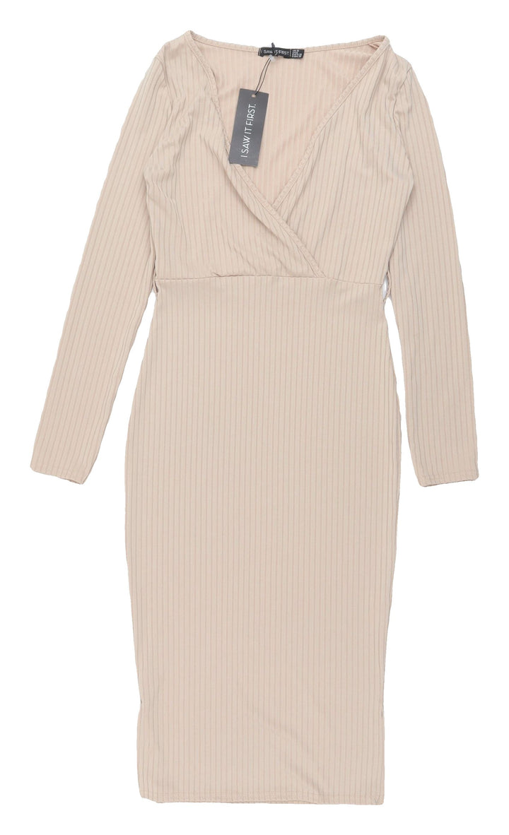I Saw It First Beige Long Sleeve Bodycon Dress