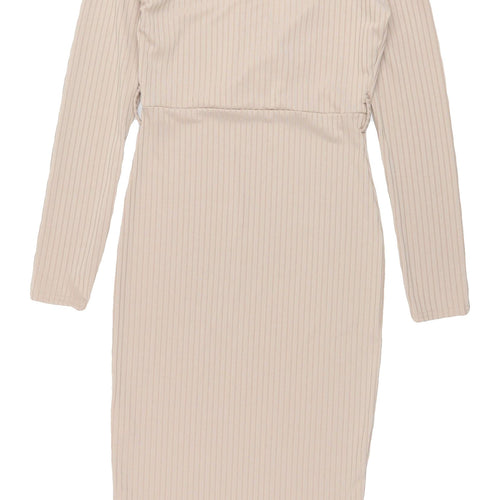 I Saw It First Beige Long Sleeve Bodycon Dress
