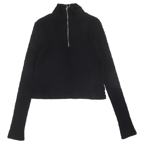 Topshop Women's Black Cropped High Neck Top Size 14