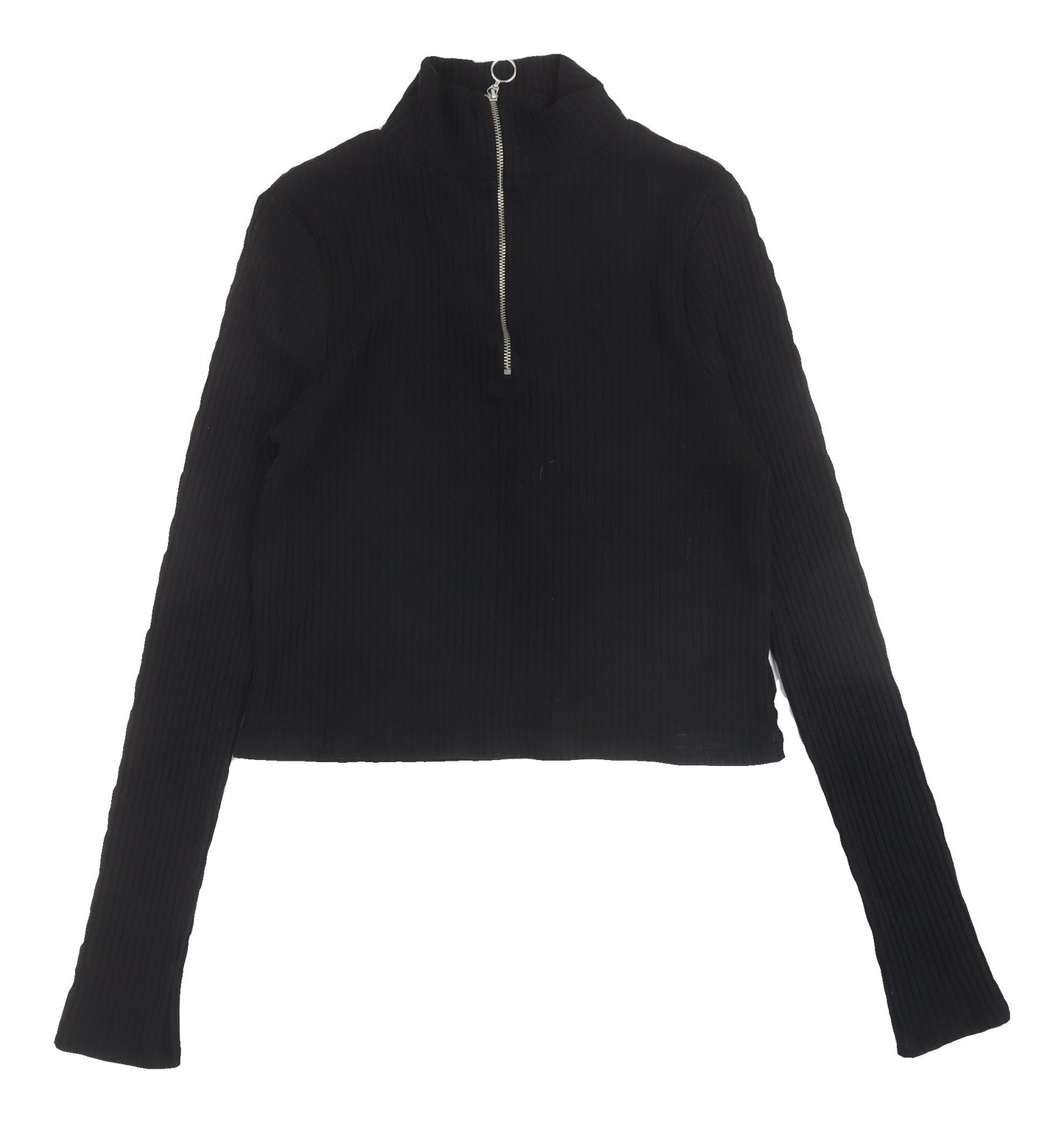 Topshop Women's Black Cropped High Neck Top Size 14