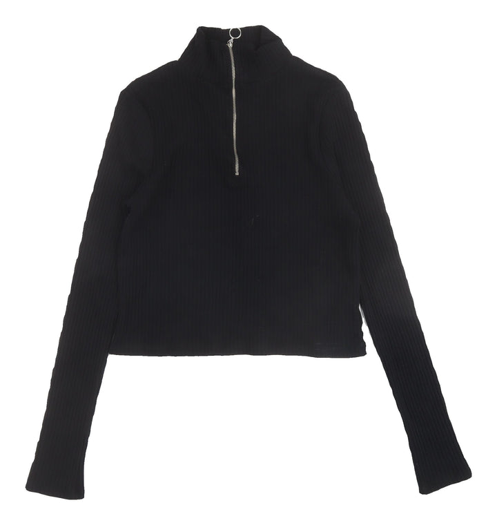 Topshop Women's Black Cropped High Neck Top Size 14