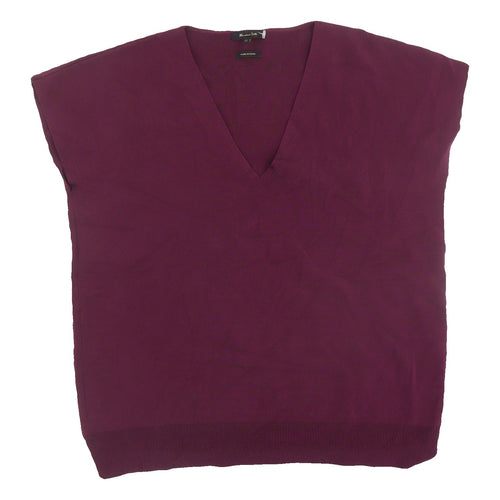 Massimo Dutti Women's Purple V-Neck Vest Jumper Small