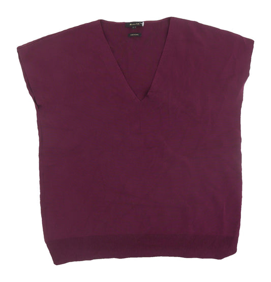 Massimo Dutti Women's Purple V-Neck Vest Jumper Small