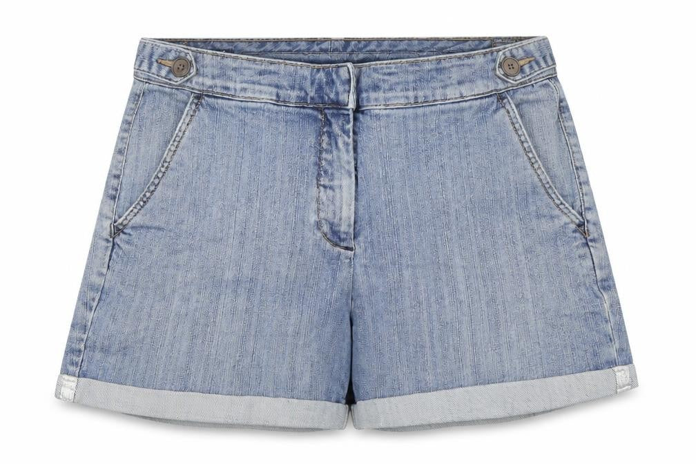 Front view of Lands' End Women's Blue Denim Chino Shorts, size 8