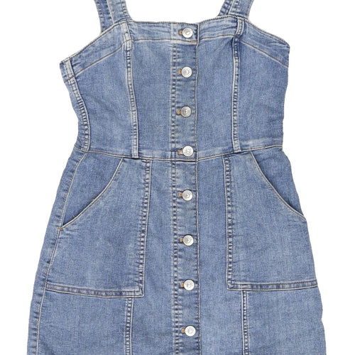 H&M Women’s Blue Denim Pinafore Dress Size 6
