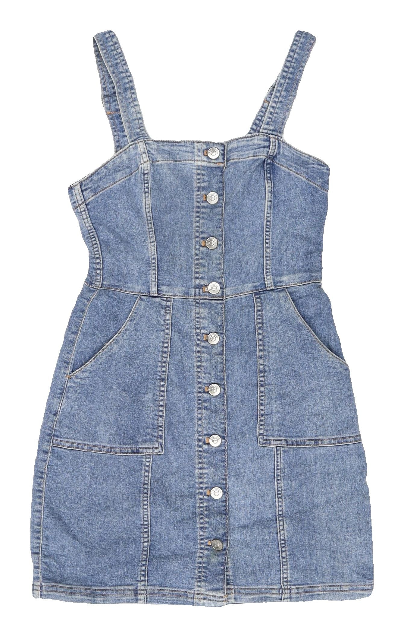 H&M Women’s Blue Denim Pinafore Dress Size 6