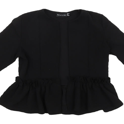 PrettyLittleThing Women's Black Ruffle Cardigan, Size 10