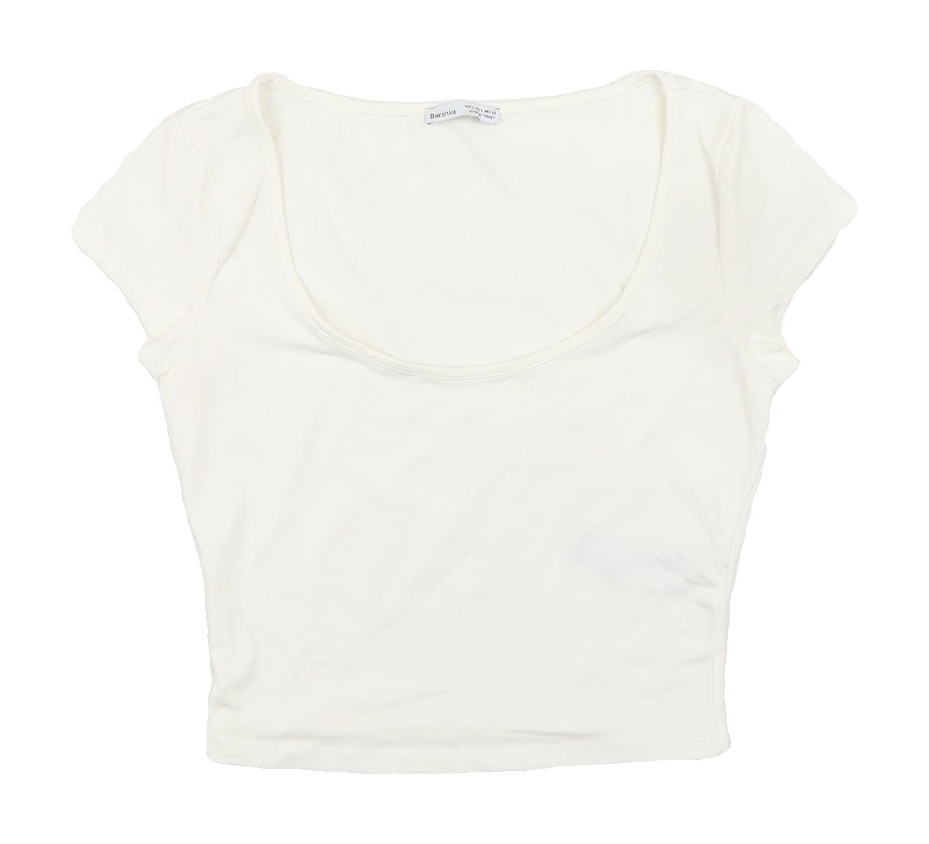 Bershka Women's White Cropped T-Shirt, Size S, Stretch Fit