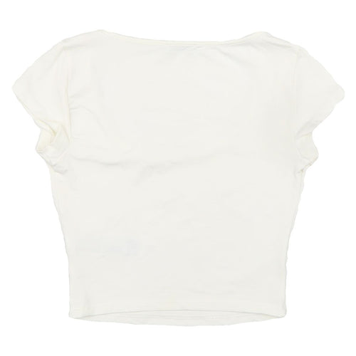 Bershka Women's White Cropped T-Shirt, Size S, Stretch Fit