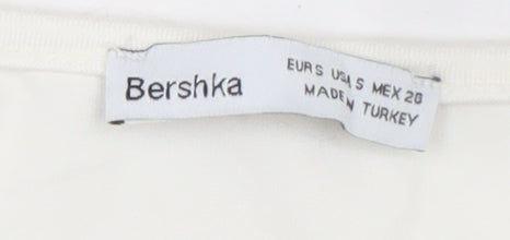 Bershka Women's White Cropped T-Shirt, Size S, Stretch Fit