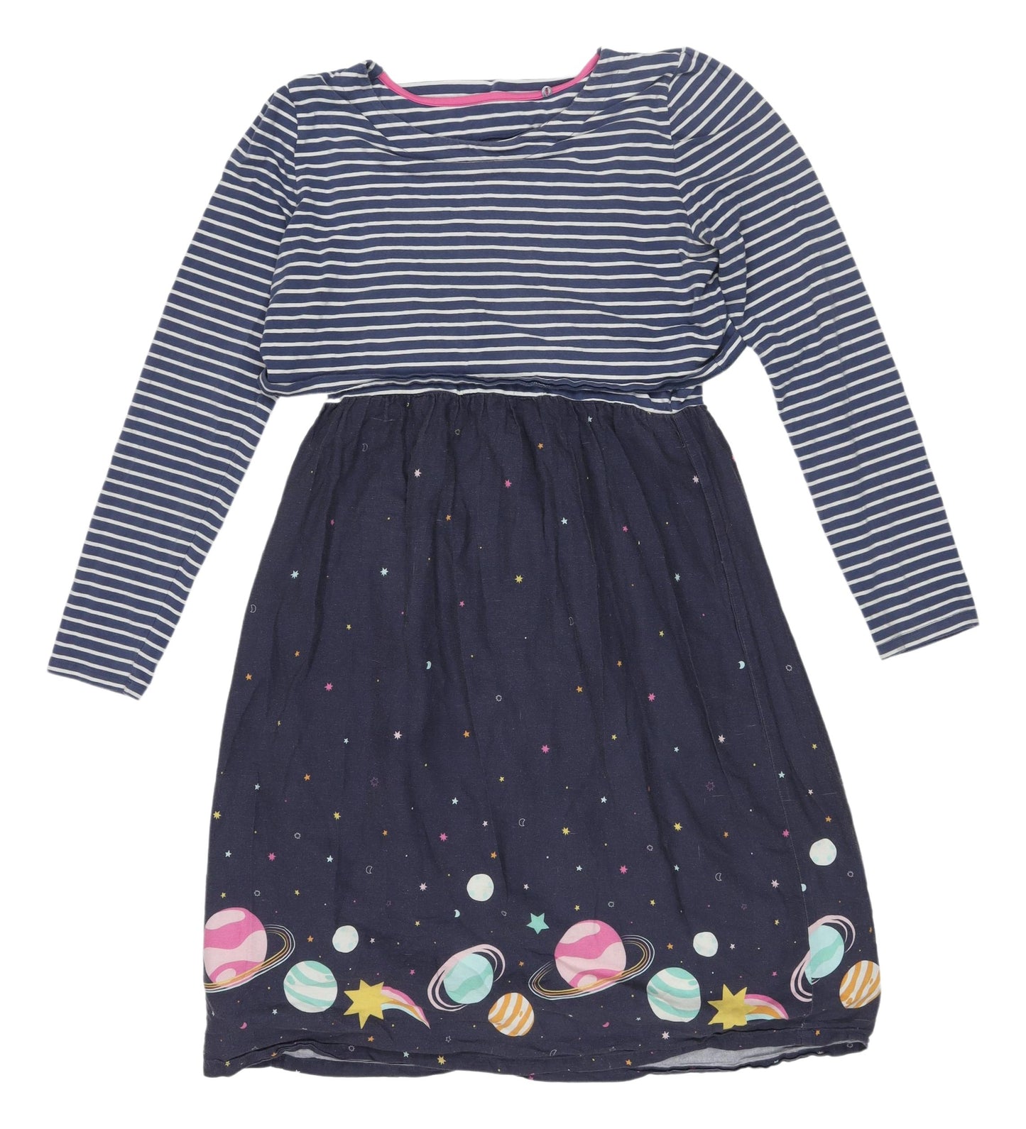 Frugi Women's Blue A-Line Striped Casual Dress Size 10