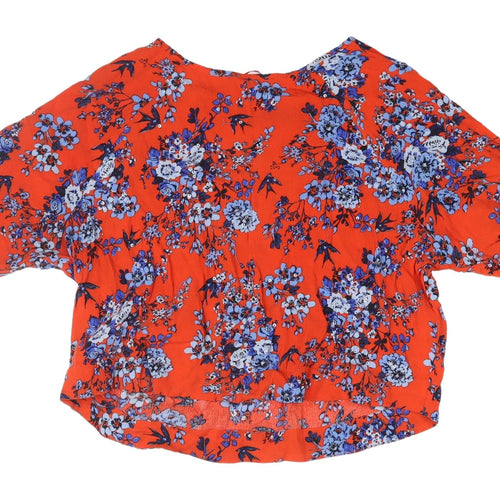 New Look Women's Red Floral Cropped Blouse, Size 8
