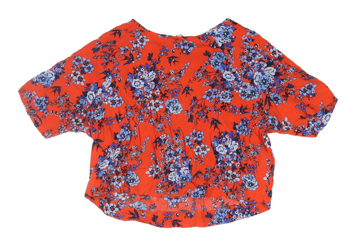 New Look Women's Red Floral Cropped Blouse, Size 8