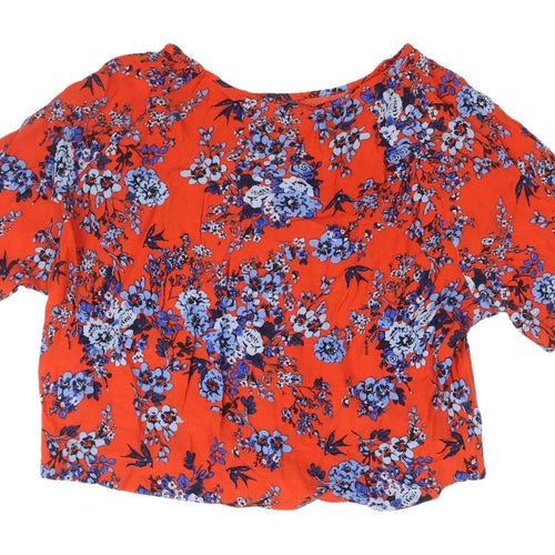 New Look Women's Red Floral Cropped Blouse, Size 8