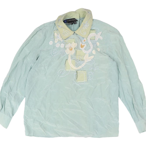 I.B. Diffusion Women's Green Silk Embroidered Blouse UK 10