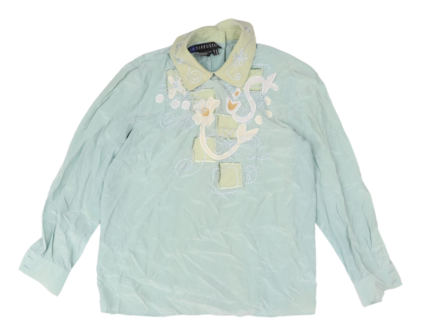I.B. Diffusion Women's Green Silk Embroidered Blouse UK 10