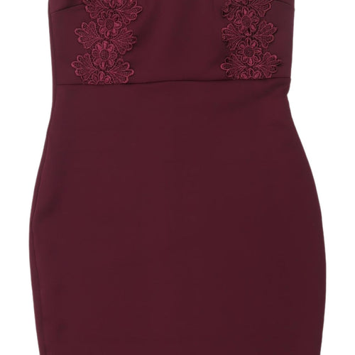 AX Paris Women's Red Lace Midi Bodycon Dress Size 10