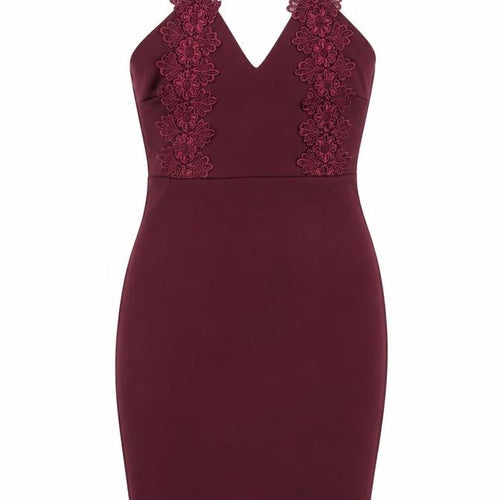 AX Paris Women's Red Lace Midi Bodycon Dress Size 10