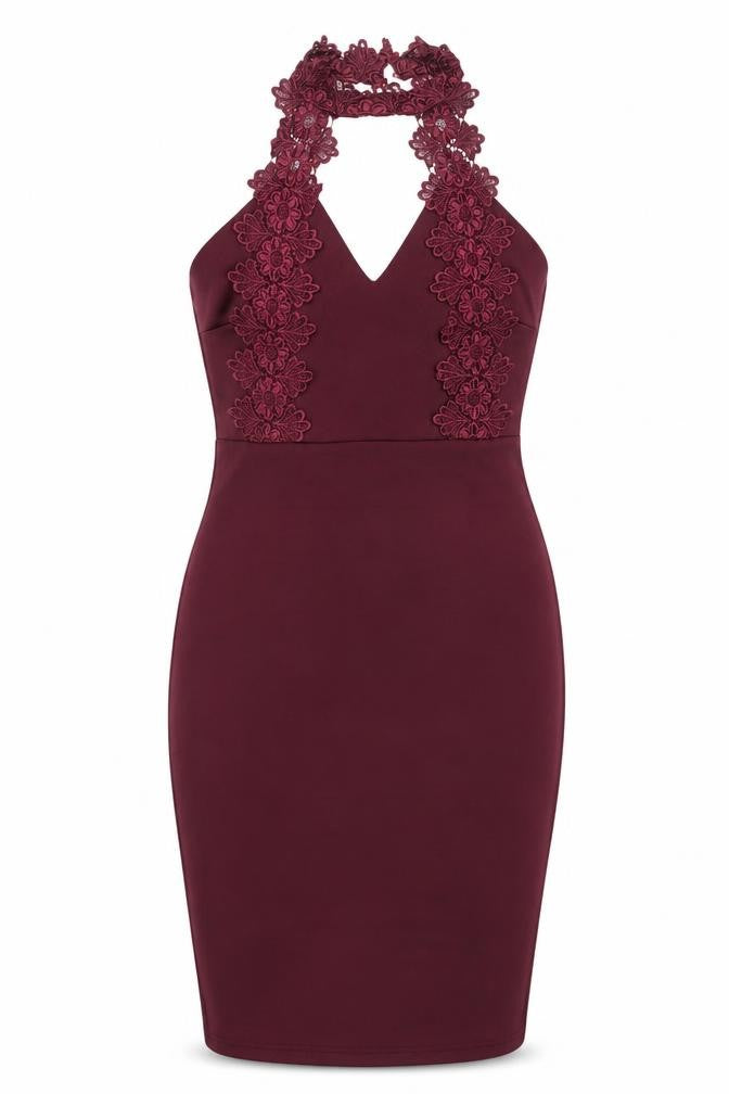 AX Paris Women's Red Lace Midi Bodycon Dress Size 10