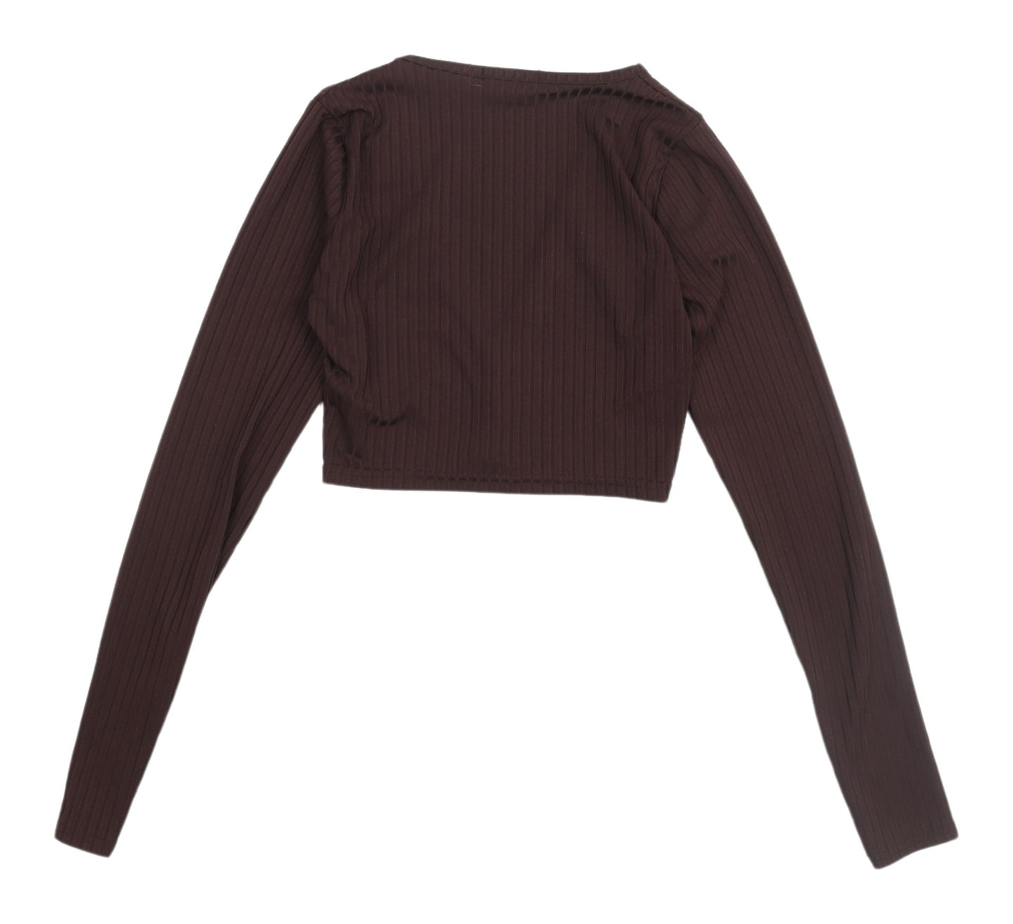 PrettyLittleThing Brown Cropped Blouse - Size 6, V-Neck