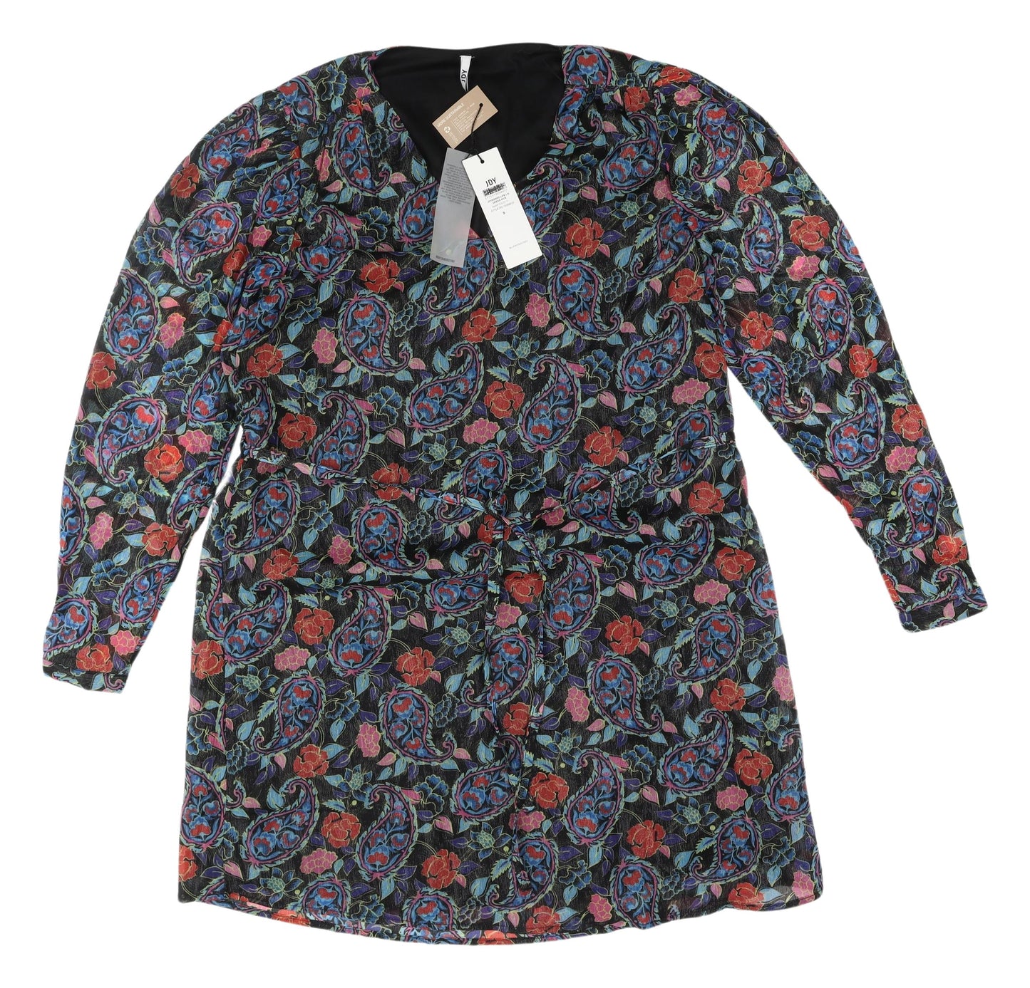 JDY Women's Black Paisley Long Sleeve Shift Dress S