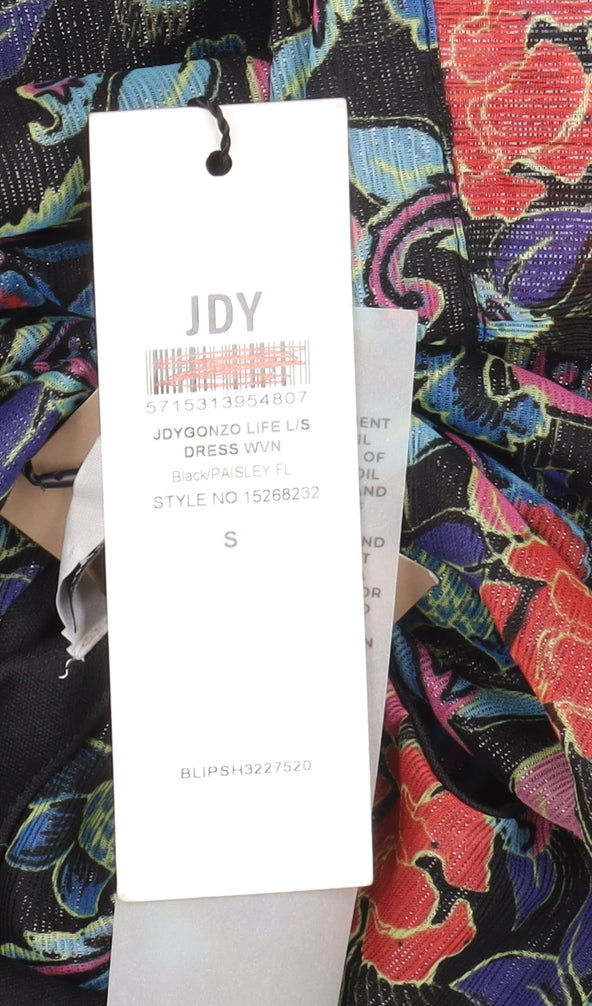 JDY Women's Black Paisley Long Sleeve Shift Dress S