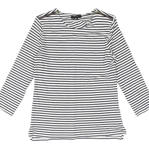 Marks & Spencer White Striped T-Shirt, Size 12, Casual