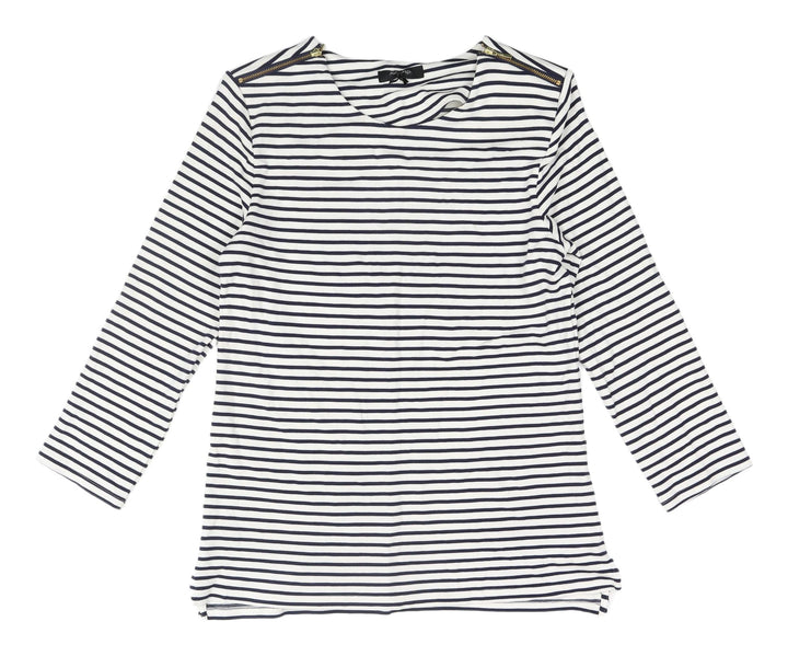Marks & Spencer White Striped T-Shirt, Size 12, Casual
