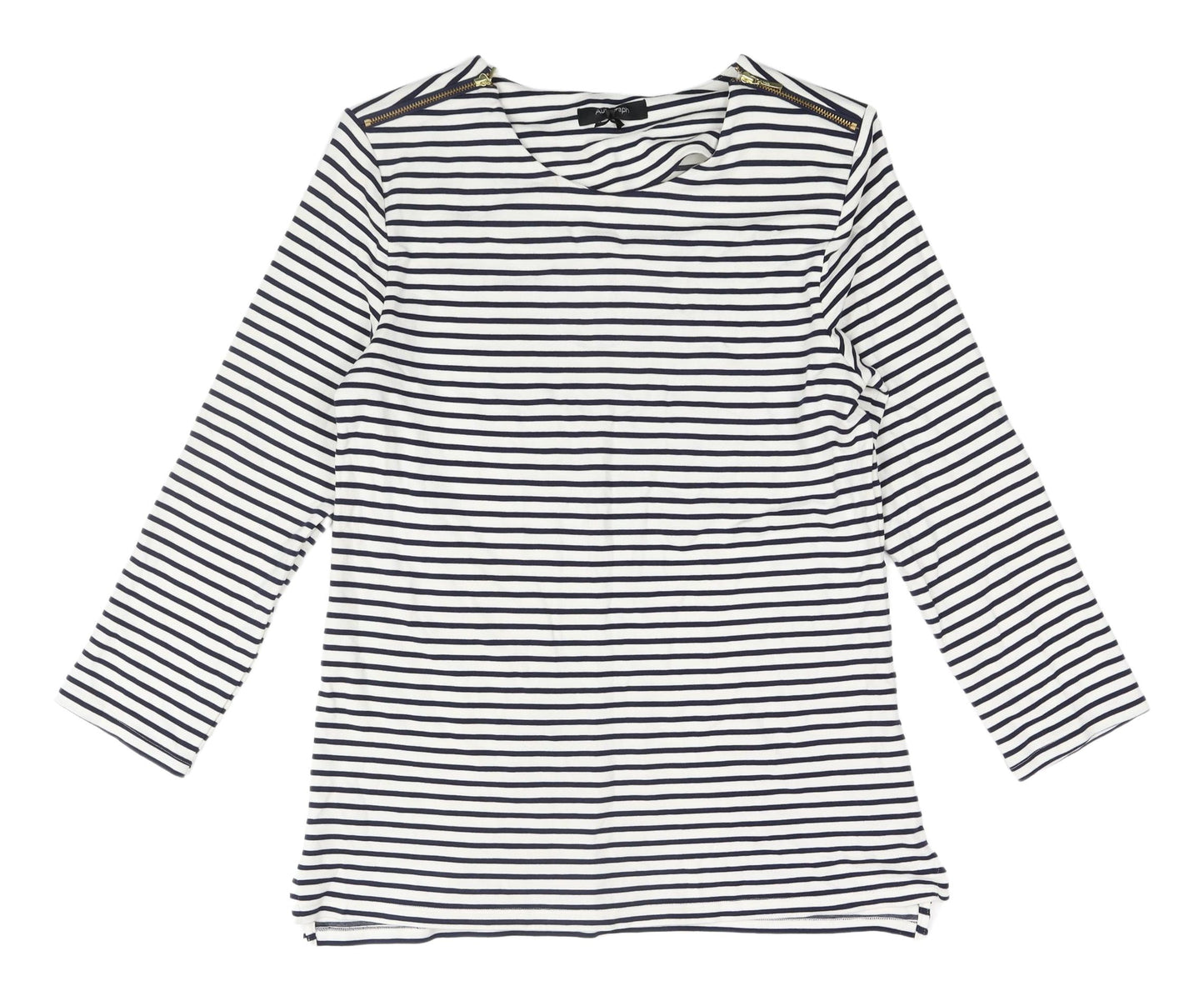 Marks & Spencer White Striped T-Shirt, Size 12, Casual