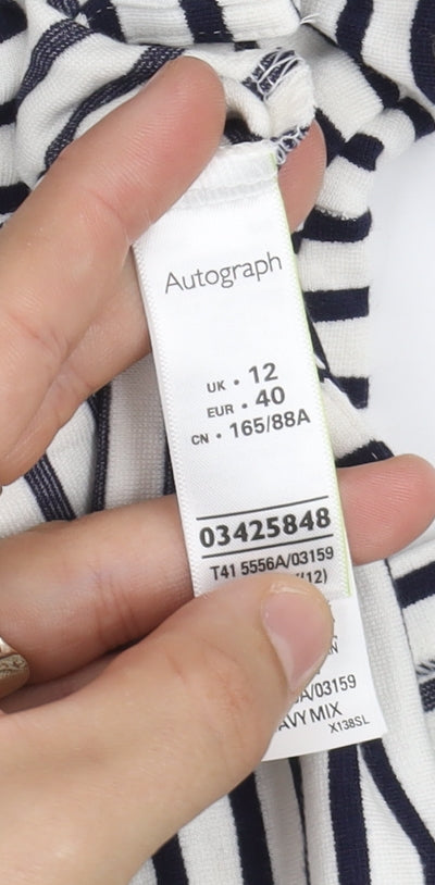 Marks & Spencer White Striped T-Shirt, Size 12, Casual