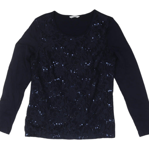 Marks and Spencer Women's Blue Lace Sequin Top Size 8