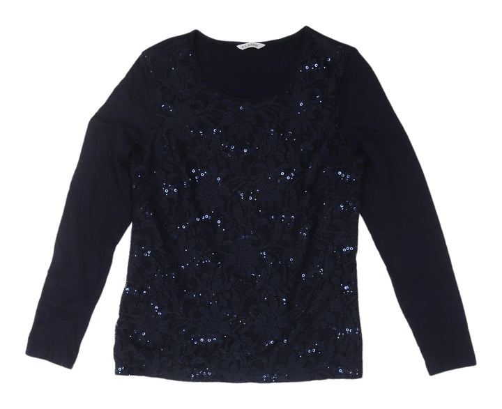 Marks and Spencer Women's Blue Lace Sequin Top Size 8